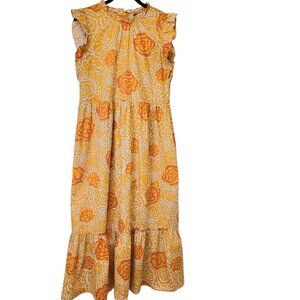 Womens Donna Morgan Yellow Orange Floral Ruffle Maxi Dress Sz 8 Resort Vacation